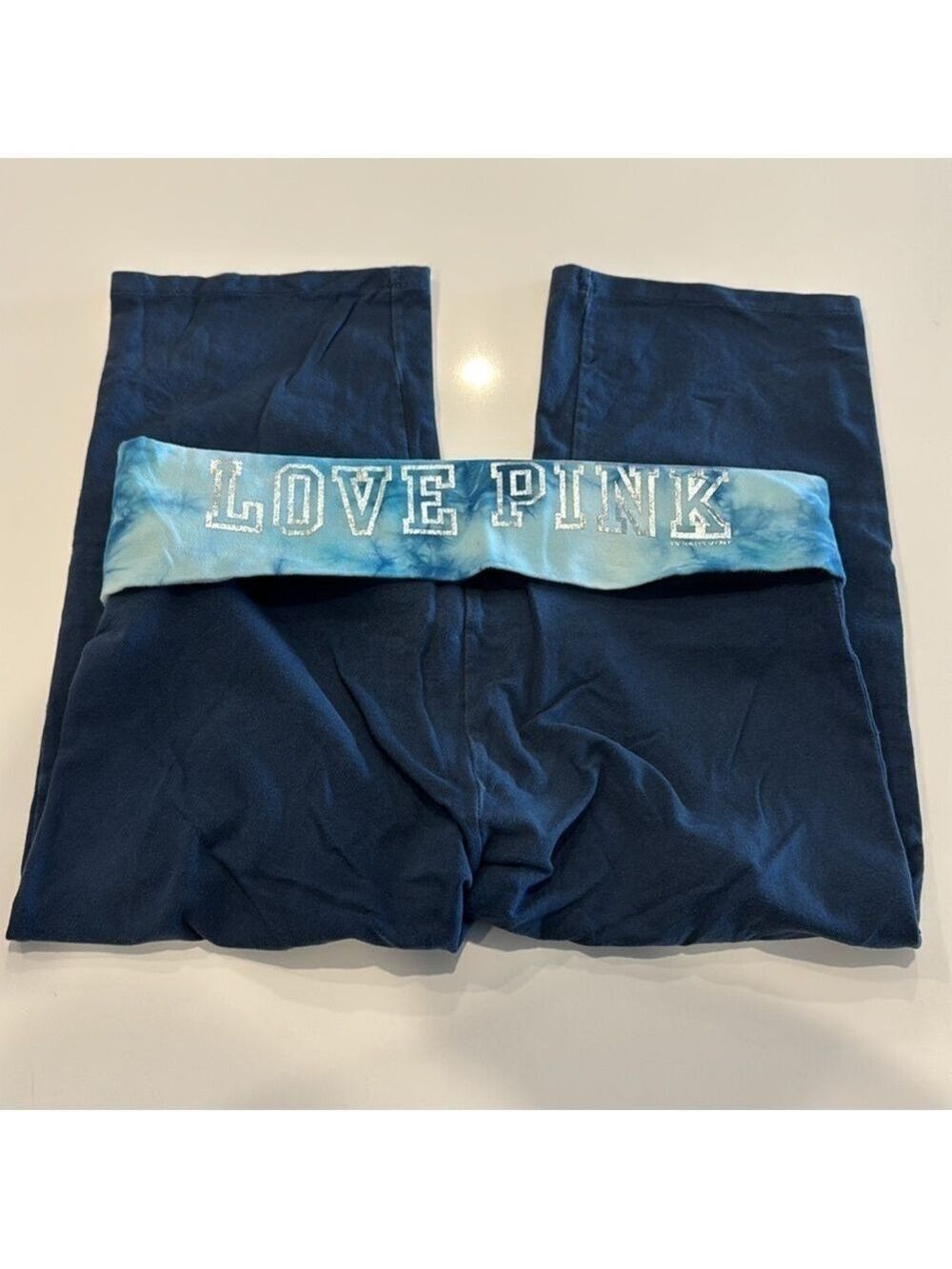 PINK Tie Dye Cropped Yoga Pants Blue - Picture 1 of 4